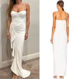 Katie May Eros Corset Bodice Ruffle Hem Side Slit Gown Size Medium NWT Ivory